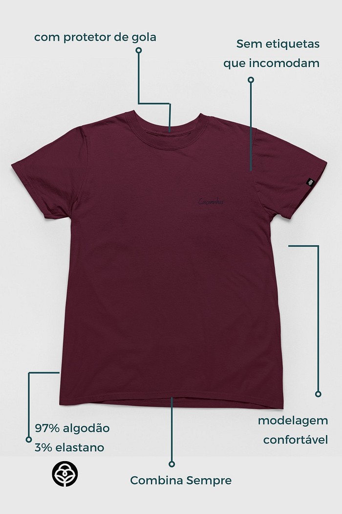 Camiseta Cotton Básica Toque macio e confortável Vinho Promocional