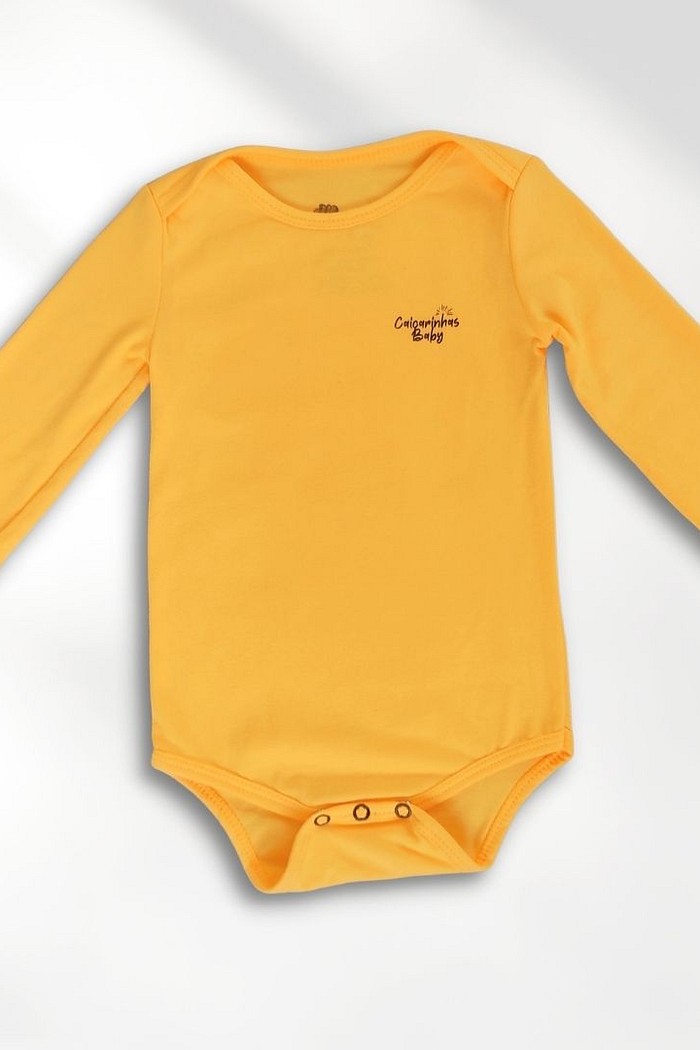 Body Bebê Manga Longa Amarelo Algodão Sustentável Macio
