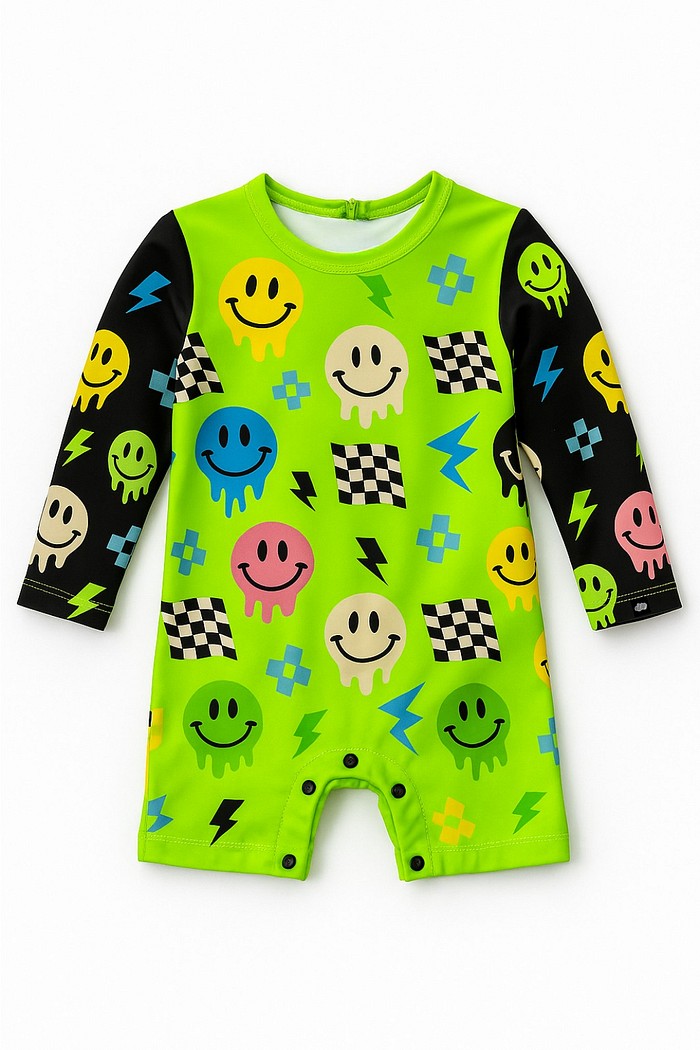 Macacão Praia Bebê Proteção Solar UV 50+ Manga Longa Preto e Verde Smiles