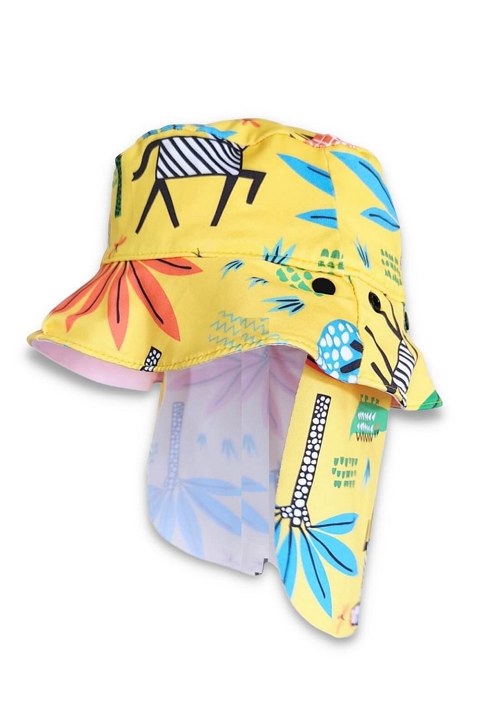 Chapéu infantil Proteção Solar UV 50+ Dupla Face Praia e Piscina Amarelo Safari