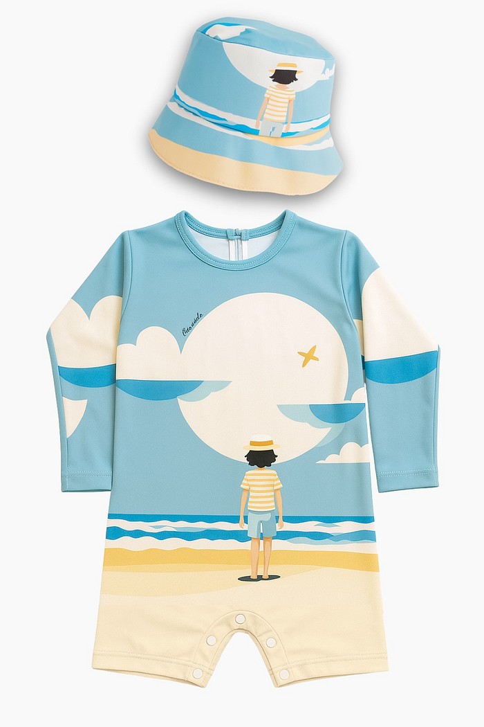 Kit Caiçarinhas Beach Macacão e Chapéu Proteção completa