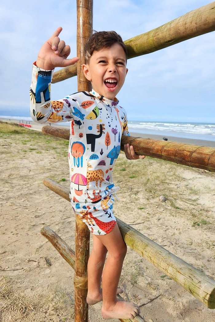 Camisa Infantil Proteção Solar UV 50+ Off White Animais