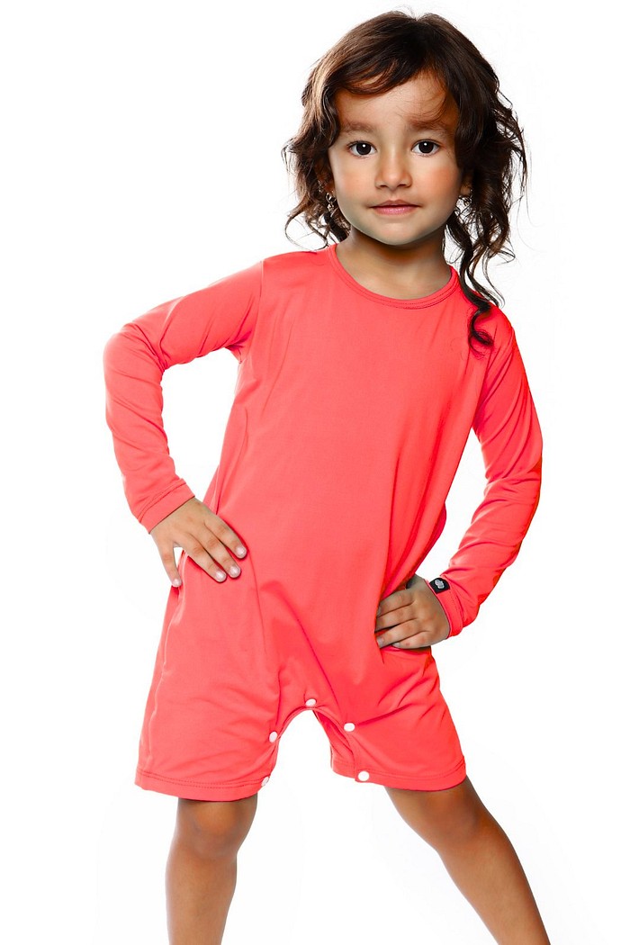 Macacão Praia Bebê Proteção Solar UV 50+ Manga Longa Laranja Tangerina