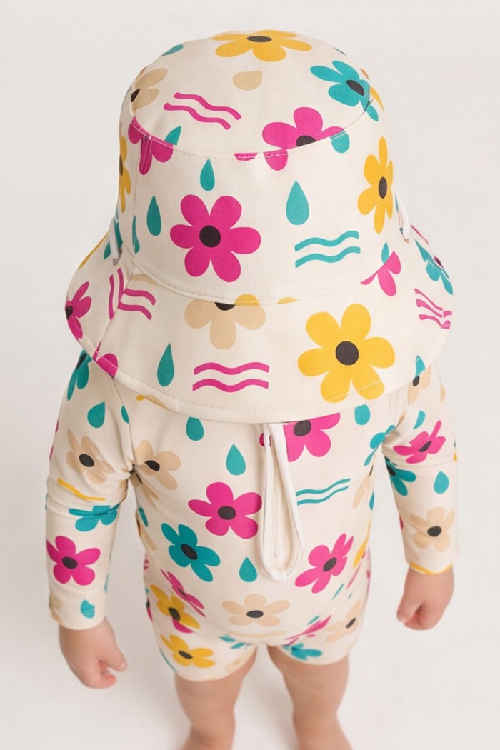 Chapéu infantil Proteção Solar UV 50+ Dupla Face Ajustável Off White Dona Flor