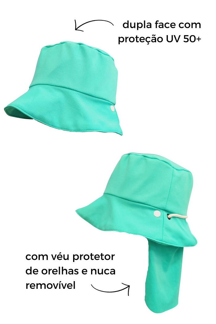 Chapéu infantil Proteção Solar UV 50+ Dupla Face Verde Bahamas Poliamida