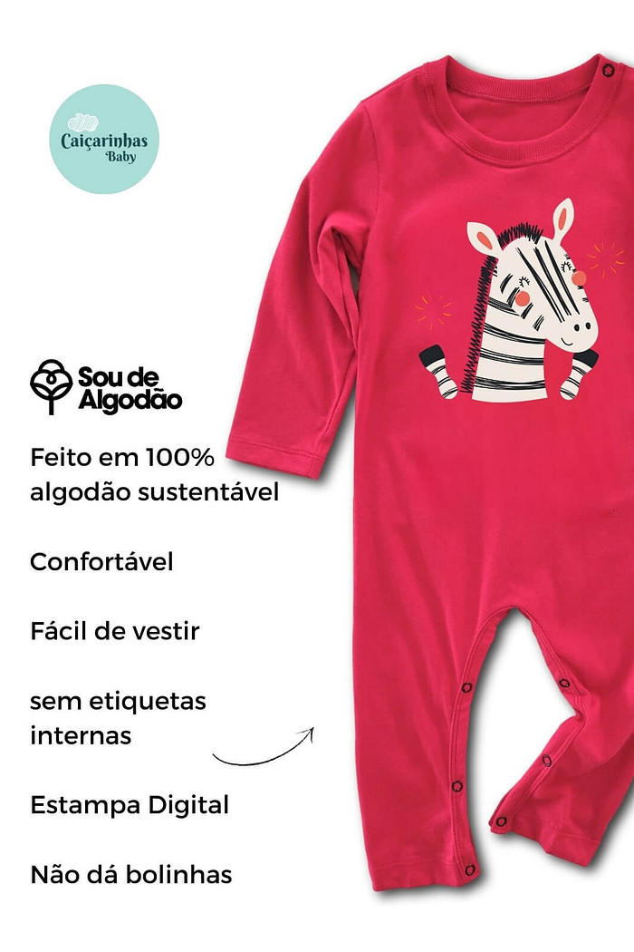 Macacão Bebê Longo Manga Longa Vermelho Zebra