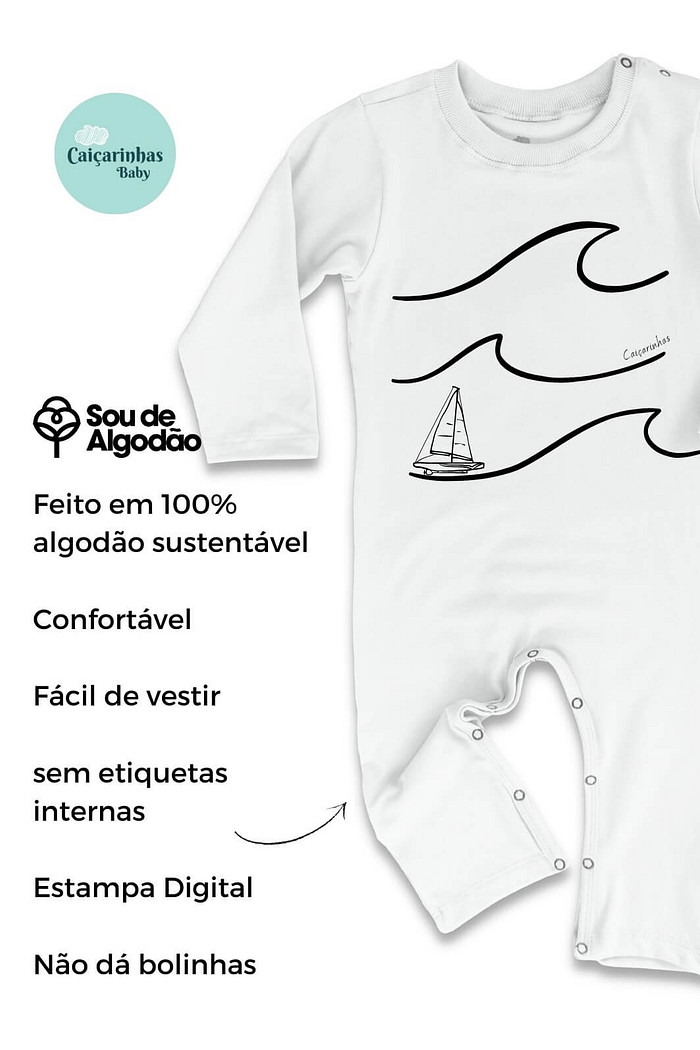 Macacão Bebê Longo Manga Longa Off White Barco