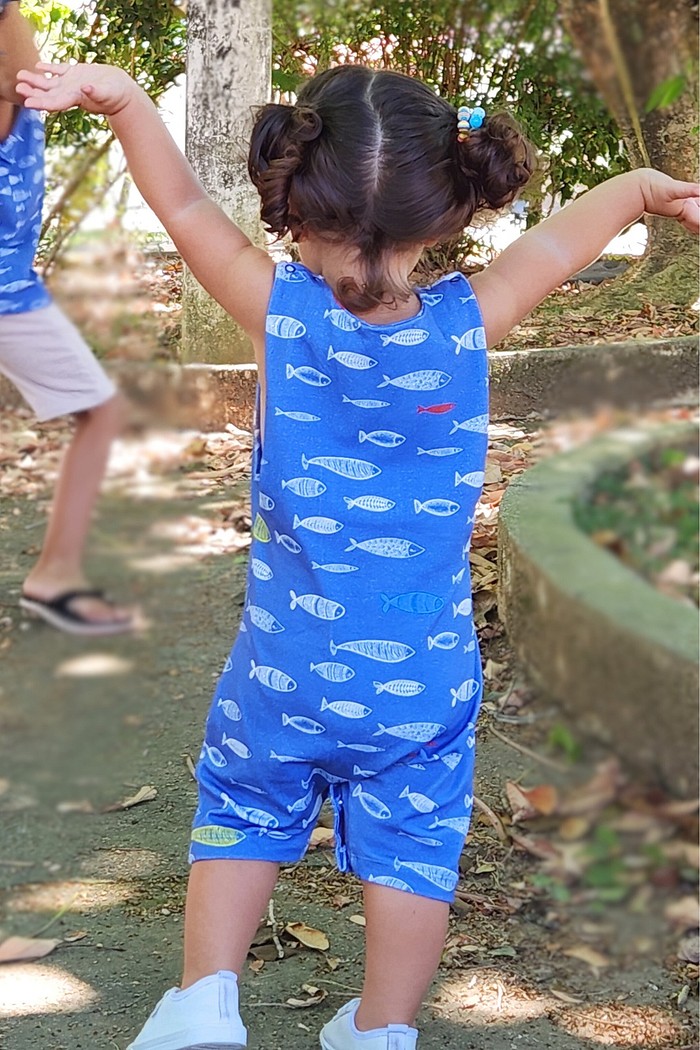 Macacão Bebê Regata Curto Oceano Azul