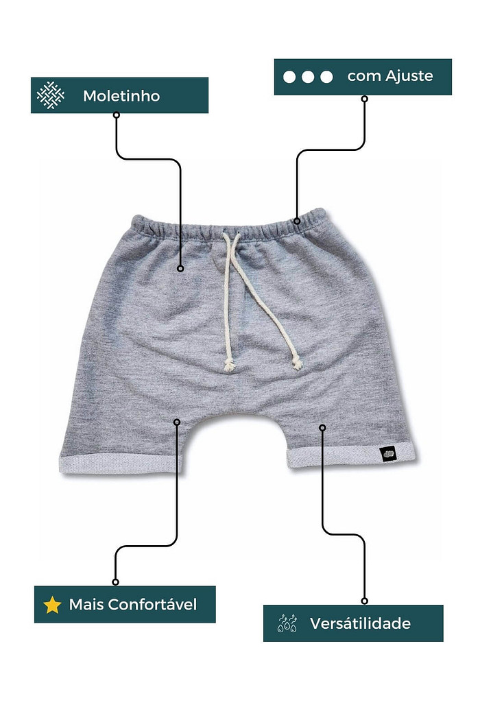 Short Infantil Saruel Cinza com ajuste na cintura em Moletinho