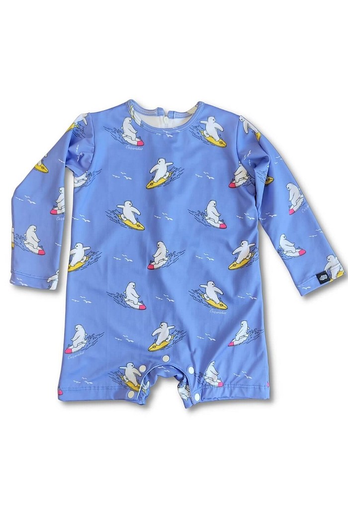 Macacão Praia Bebê Proteção Solar UV 50+ Manga Longa Roxo Urso