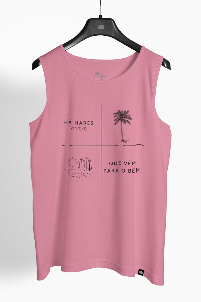 Camiseta Infantil Regata Algodão Sustentável Exclusiva Rosa Há Mares que vem para o Bem!