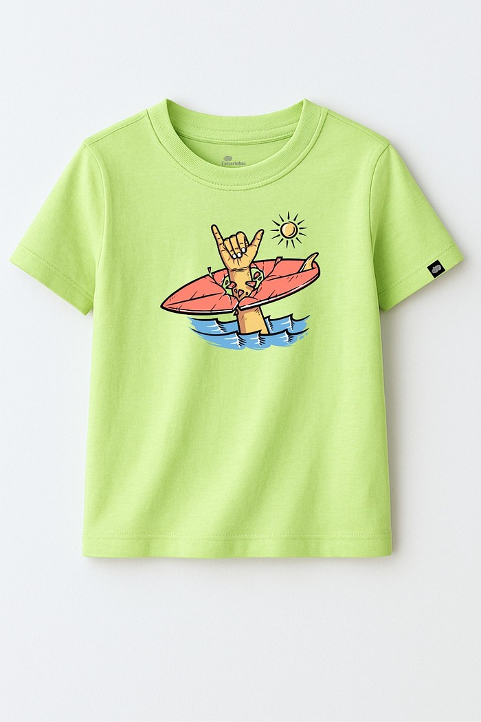 Camiseta Infantil MC Verde Claro Surf Yeah