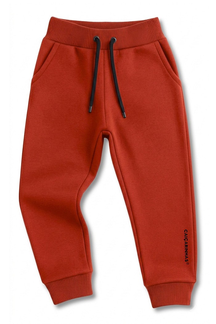 Calça Infantil Jogger Terra Cota Caiçarinhas com Ajuste na Cintura e Moletom Flanelado