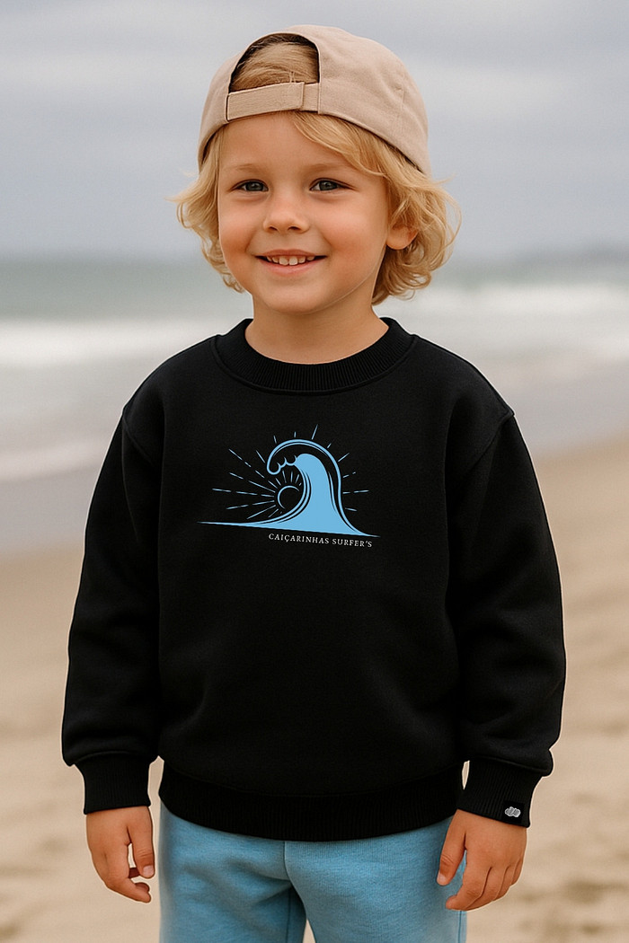 Blusão Infantil Moletom Felpado Preto Onda Surfers