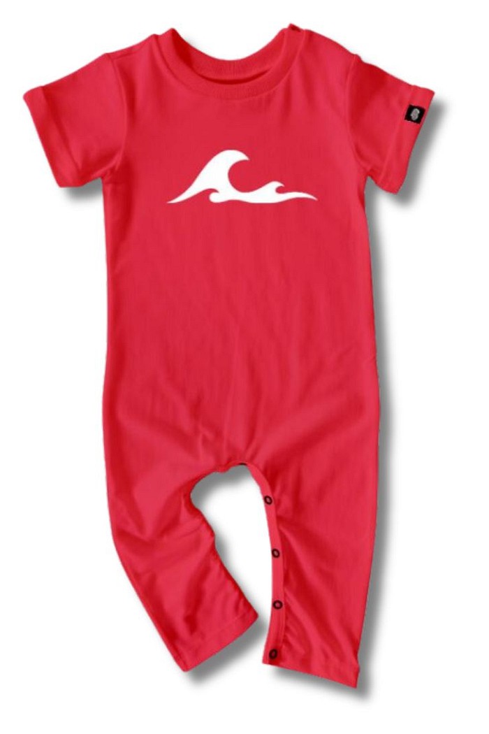 Macacão Bebê Longo Manga Curta Vermelho Onda