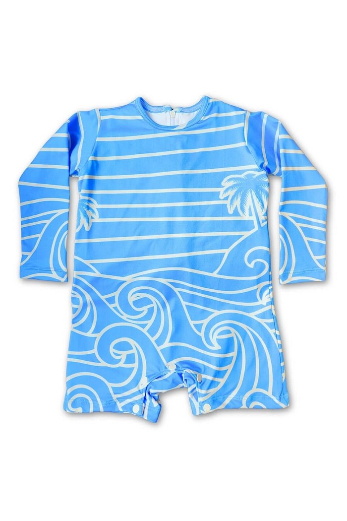 Macacão Praia Bebê Proteção Solar UV 50+ Manga Longa Azul Beach On