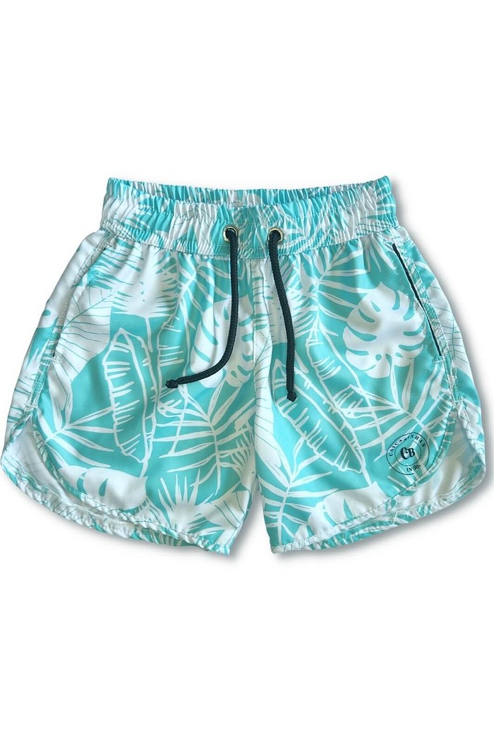 Short Infantil Tactel curto de banho com ajuste na cintura e Proteção UV 50+ Verde Claro Tropical
