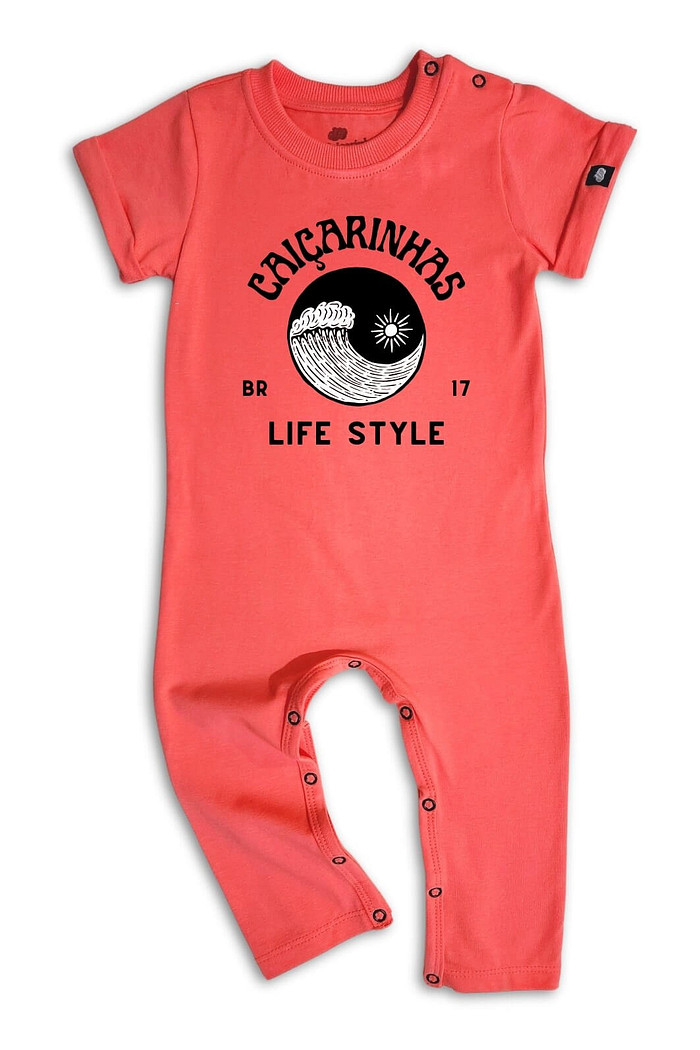 Macacão Bebê Longo Manga Curta Laranja Life Style