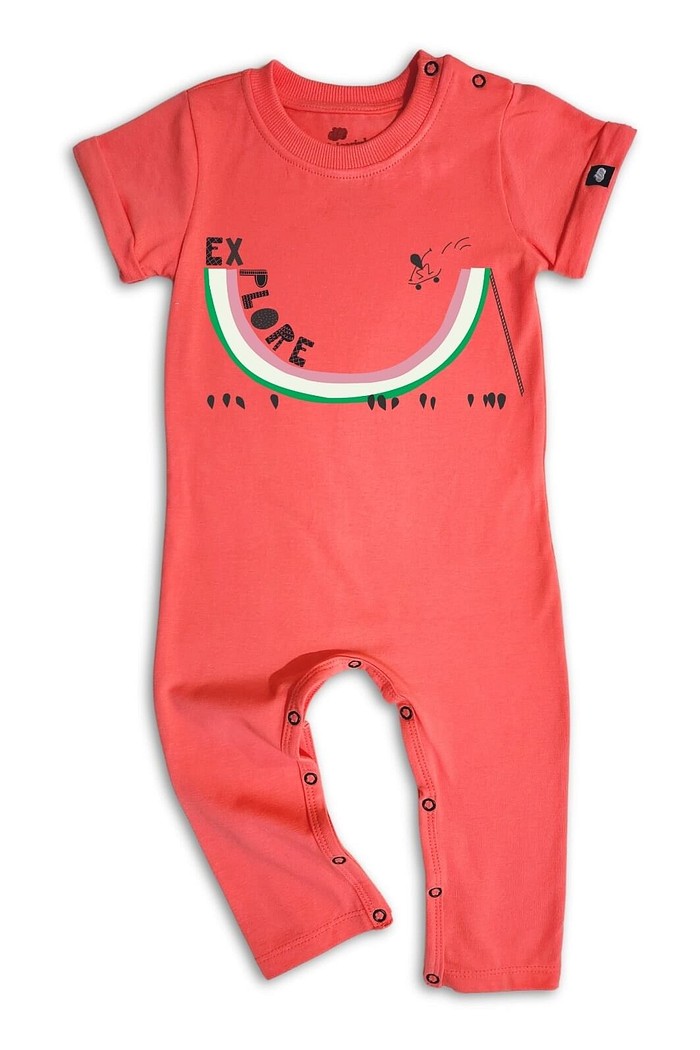 Macacão Bebê Longo Manga Curta Algodão Sustentável Toque Macio Goiaba Explorer