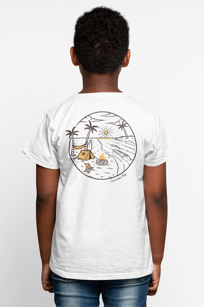 Camiseta Infantil Manga Curta Algodão Sustentável Exclusiva Branco Aventureiro