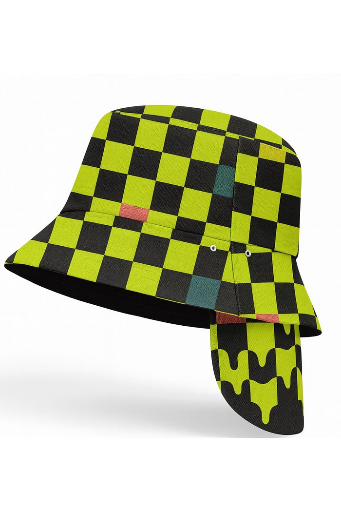 Chapéu infantil Proteção Solar UV 50+ Dupla Face Ajustável Verde Quadriculado