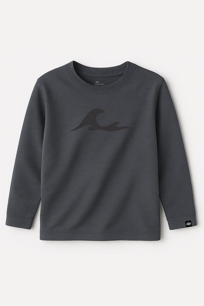 Camiseta Infantil Manga Longa Algodão Toque Macio Cinza Onda