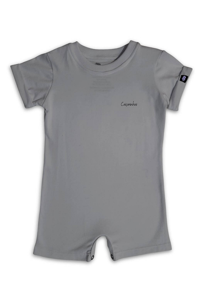Macacão Bebê Curto Algodão Sustentável Cinza Bolso Minimalista estampado