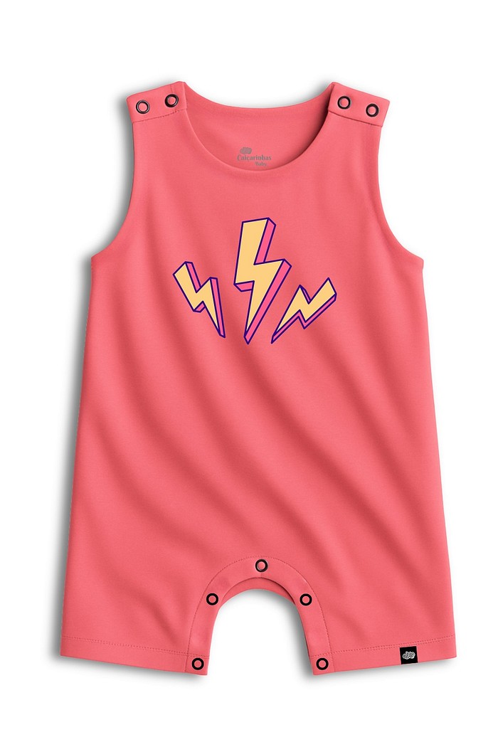Macacão Bebê Regata Curto Laranja Muita Energia