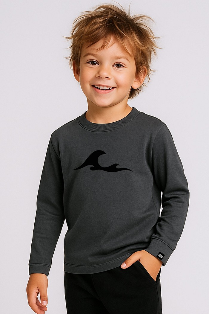 Camiseta Infantil Manga Longa Algodão Toque Macio Cinza Onda