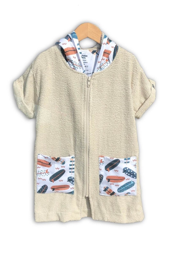 Roupão Infantil Com Capuz e Zíper 100% Algodão Super Secagem Proteção UV50+ Areia Pranchas