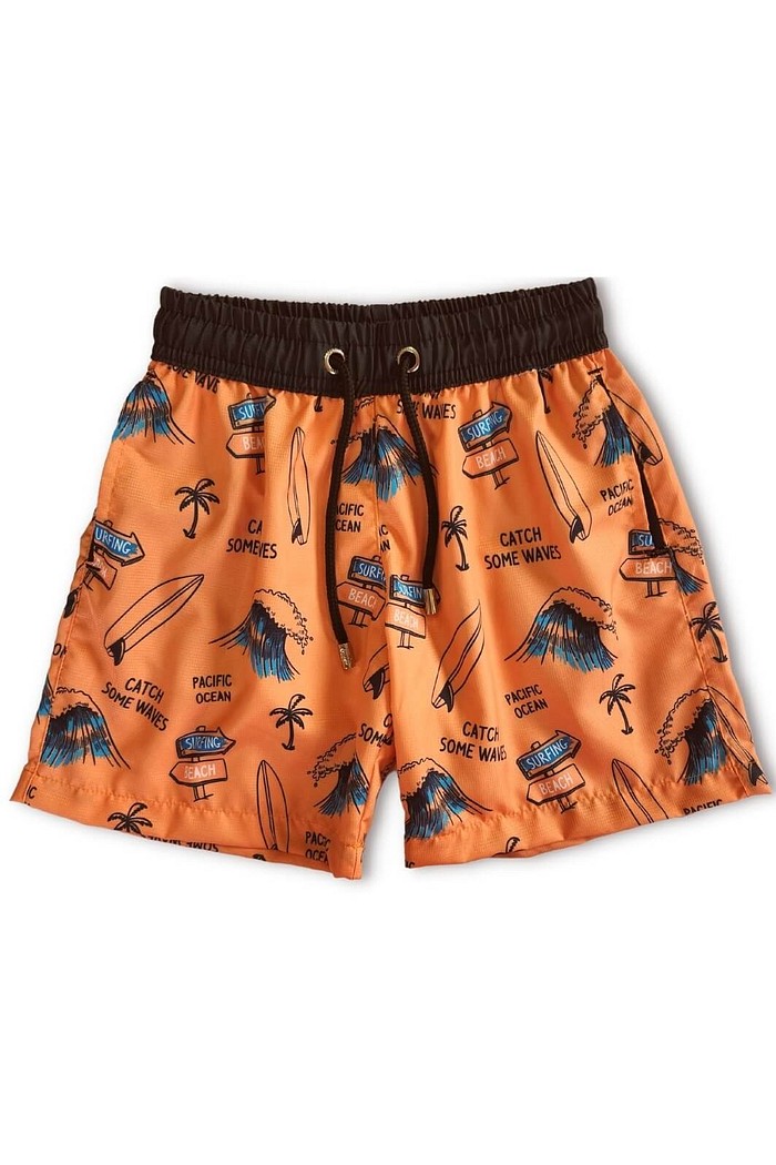 Short Infantil Tactel de banho com ajuste na cintura e proteção UV 50+ Laranja Catch