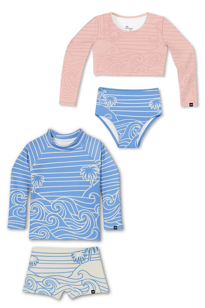 Kit Beach On Menino Menina Proteção UV50+ Camiseta e Sunga e Maiô