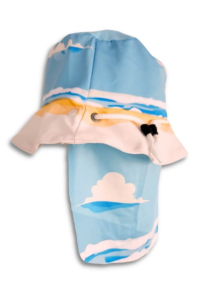 Chapéu infantil Proteção Solar UV 50+ Dupla Face Azul Caiçarinhas Beach