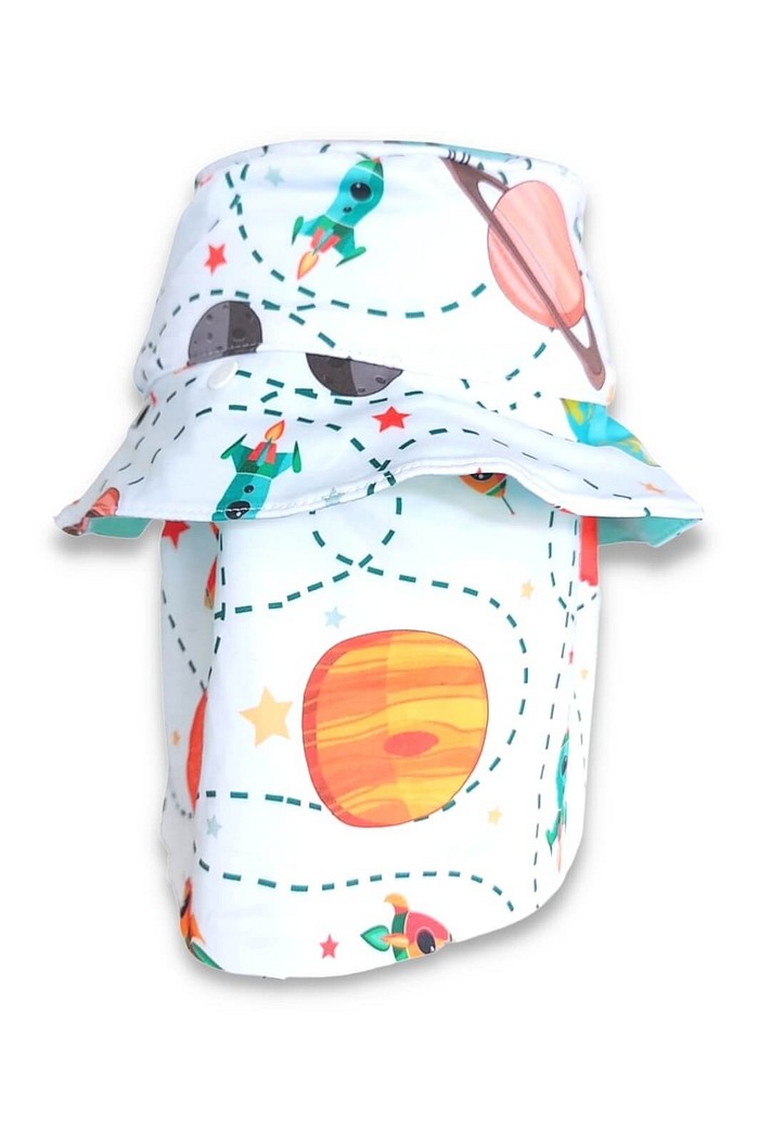 Chapéu infantil Proteção Solar UV 50+ Dupla Face Praia e Piscina Branco Universo