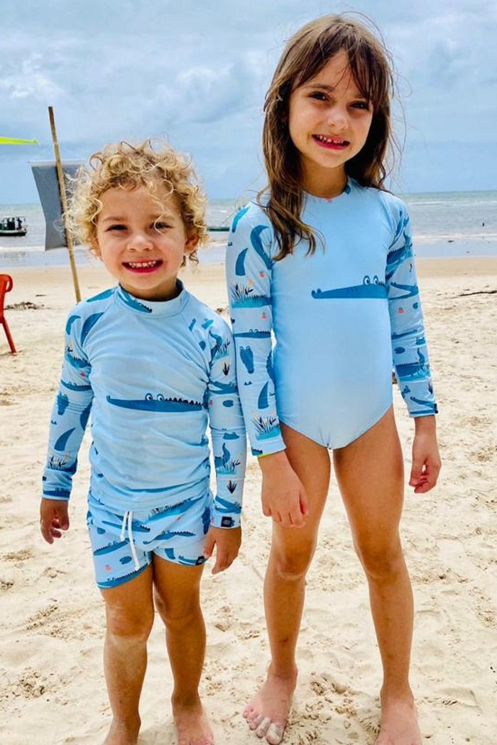 Kit Jacarés Menino Menina - Camisa + Sunga e Maiô com Proteção UV50+