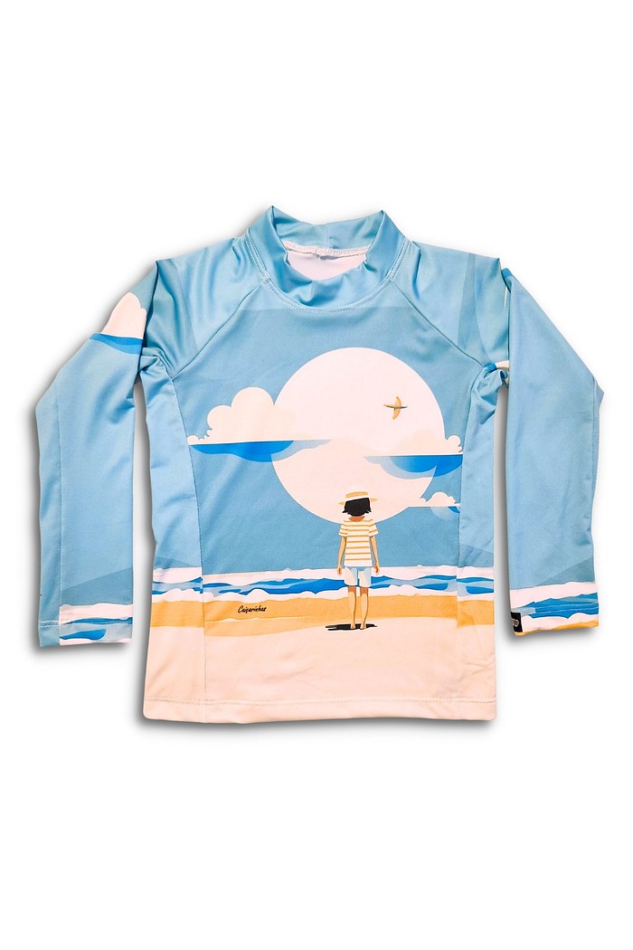 Camisa Infantil Proteção Solar UV 50+ Azul Caicarinhas Beach