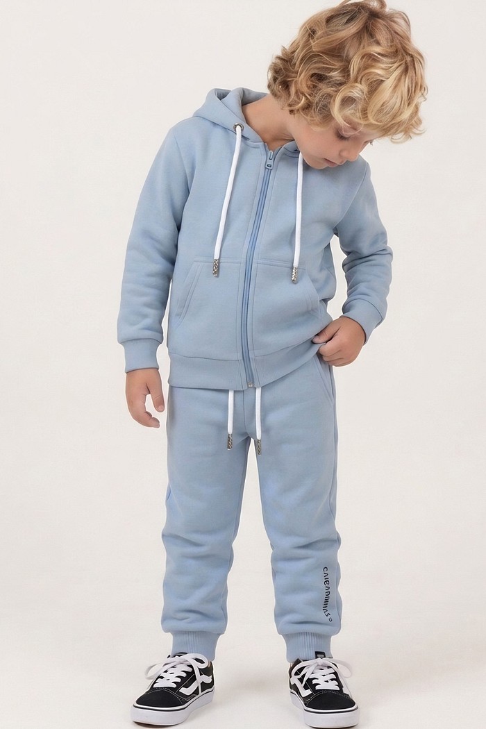 Kit tudo Azul Casaco com Zíper + Calça Jogger Extra Confortável