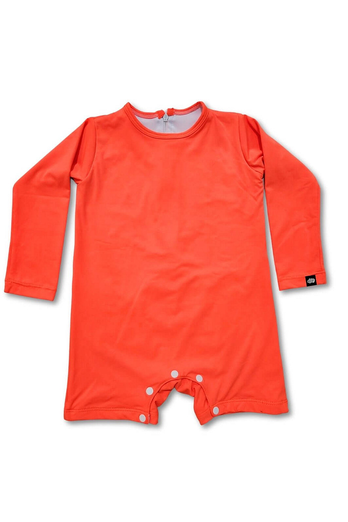 Macacão Praia Bebê Proteção Solar UV 50+ Manga Longa Laranja Tangerina