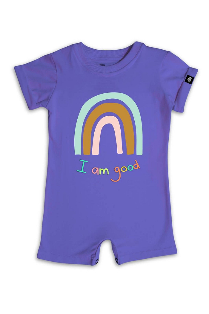 Macacão Bebê Curto Algodão Sustentável Azul Escuro I am Good