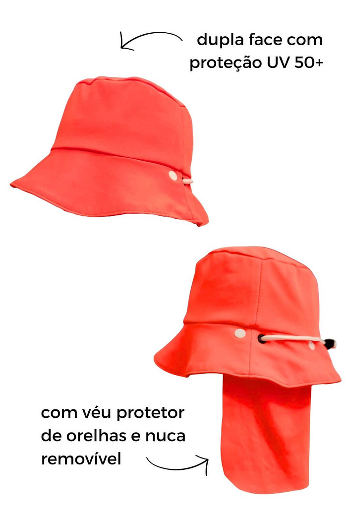 Chapéu infantil Proteção Solar UV 50+ Dupla Face Laranja Tangerina