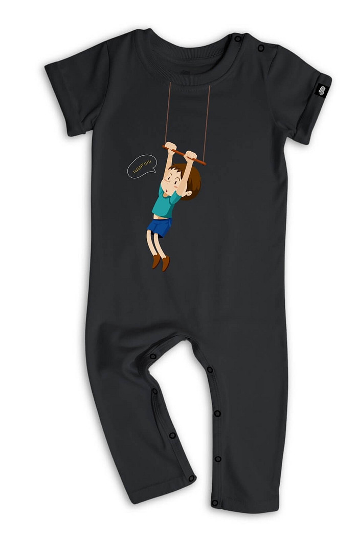 Macacão Bebê Longo Manga Curta Algodão Sustentável Preto Yupii