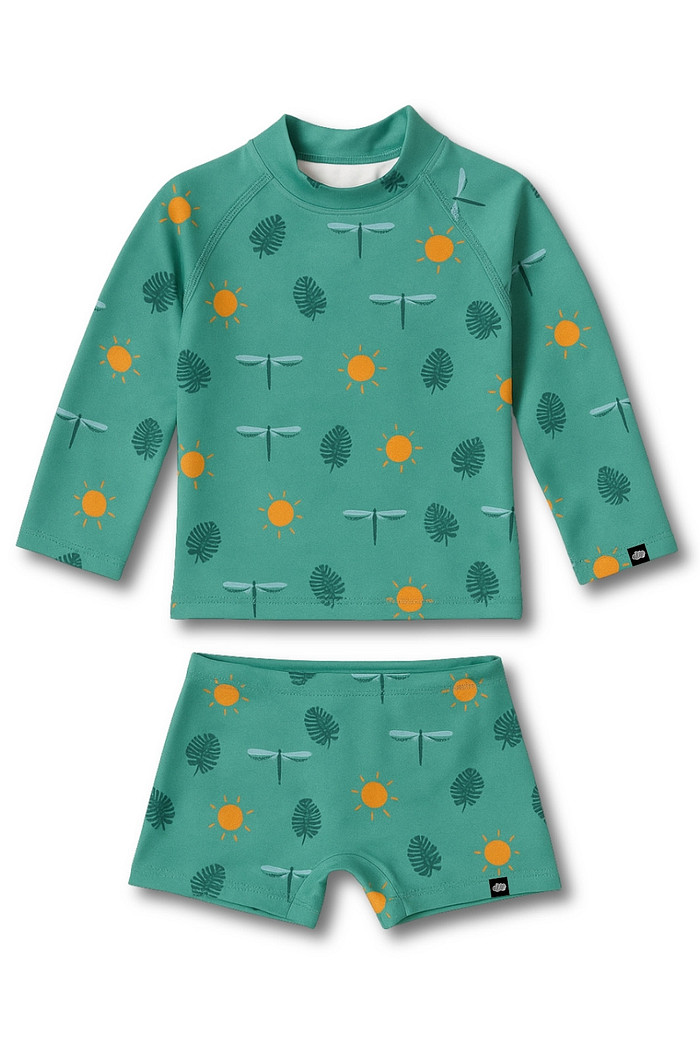 Camisa + Sunga Proteção UV50+ Confortável Verde Libélulas