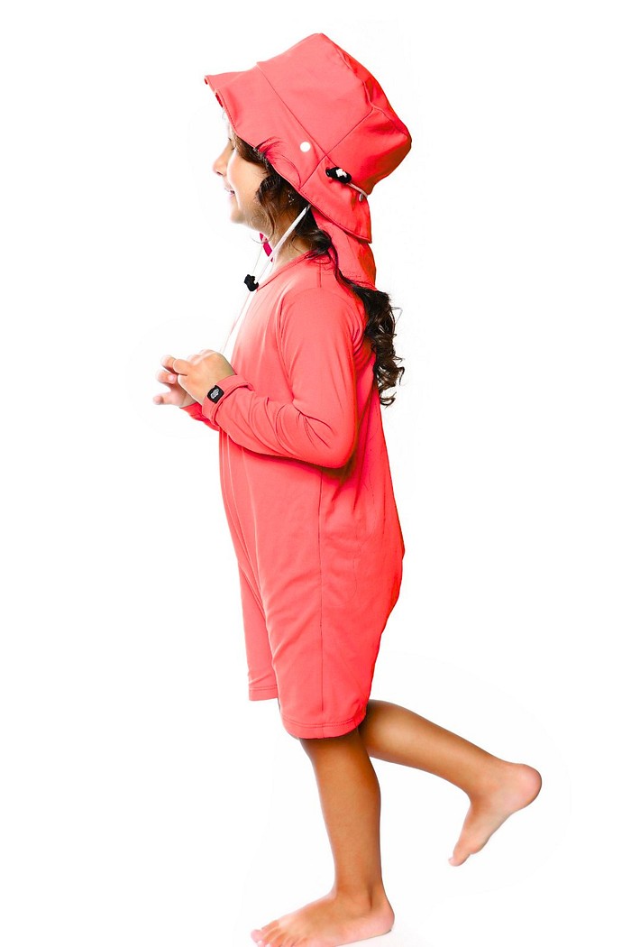 Kit Poliamida Laranja Tangerina Macacão + Chapéu UV 50+