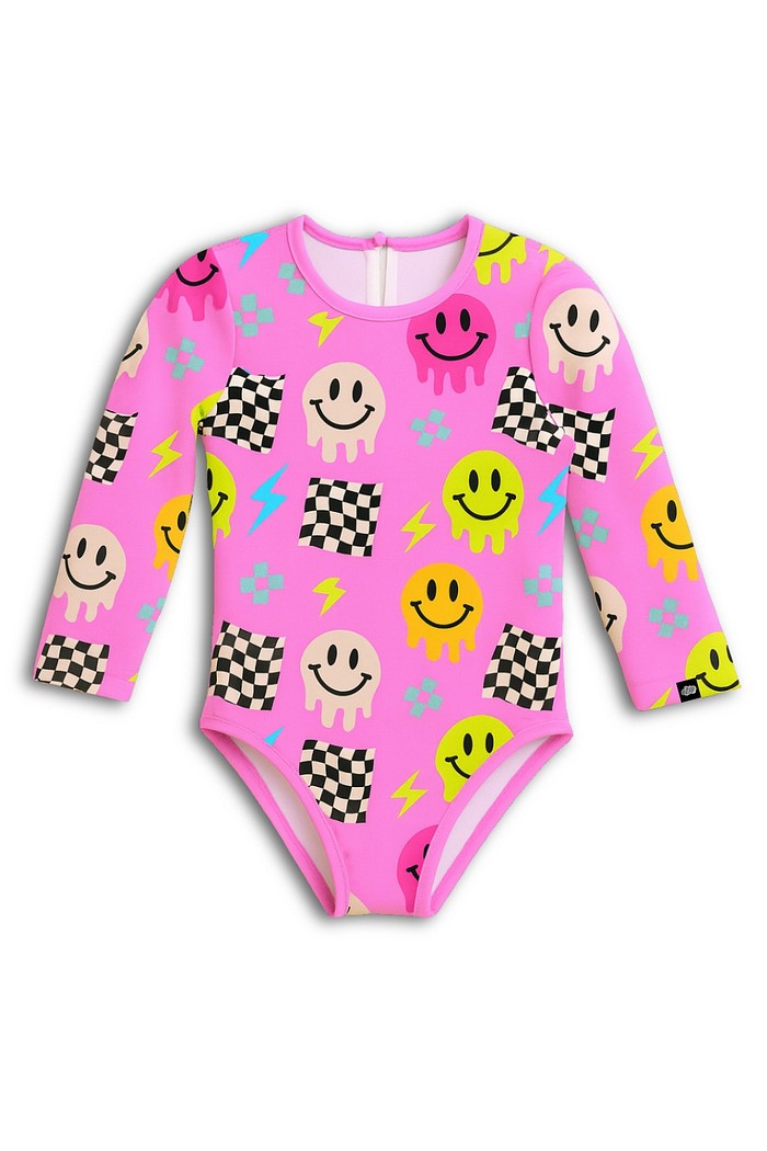 Maiô Manga Longa Proteção UV50+ Confortável Rosa Smiles