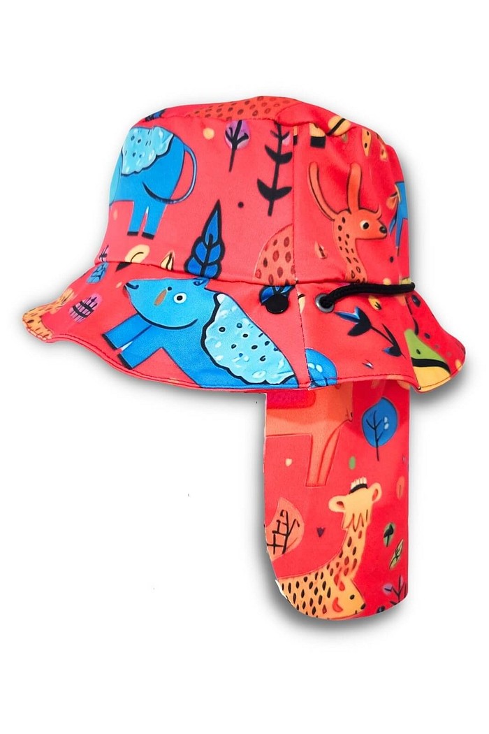 Chapéu infantil Proteção Solar UV 50+ Dupla Face Praia e Piscina Rosa Animais