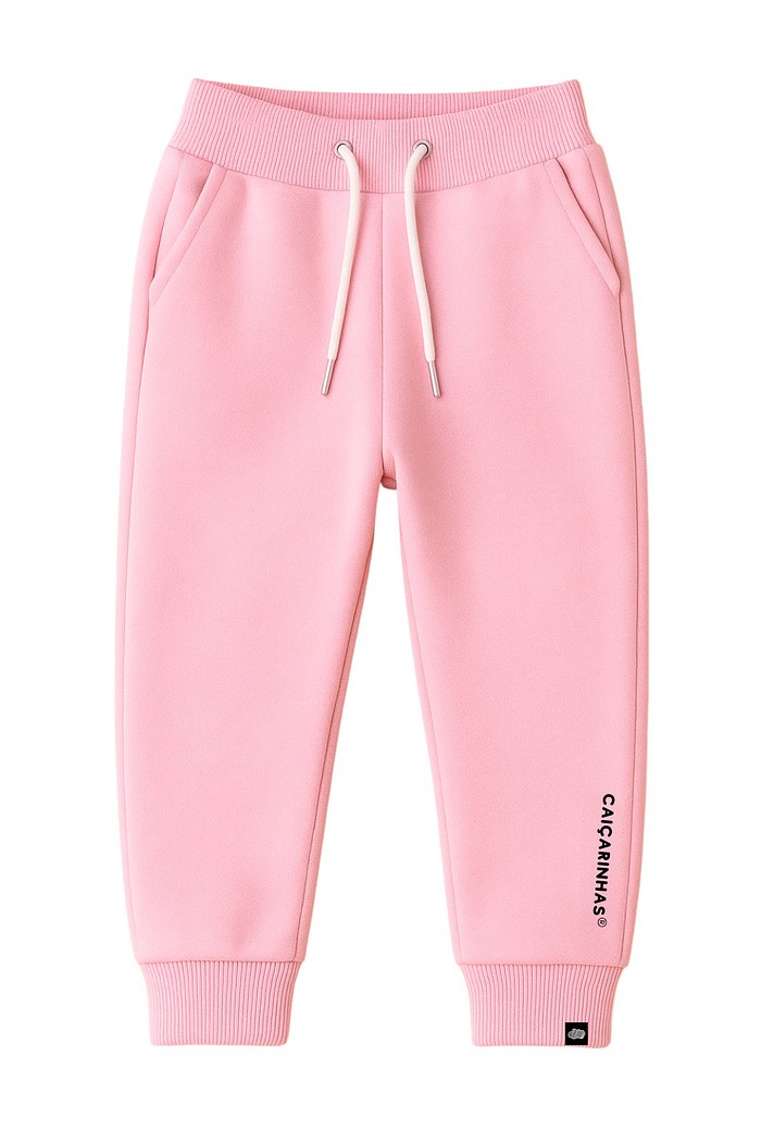 Calça Infantil Jogger Rosa Tutti Frutti Caiçarinhas com Ajuste na Cintura e Moletom Flanelado