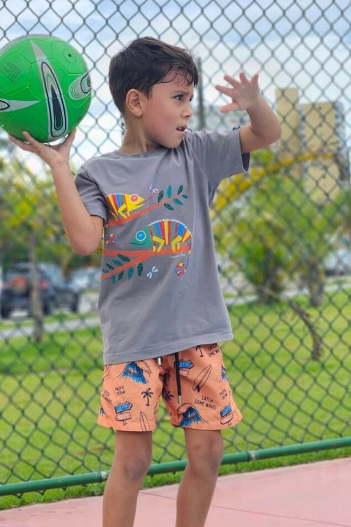 Short Infantil Tactel de banho com ajuste na cintura e proteção UV 50+ Laranja Catch