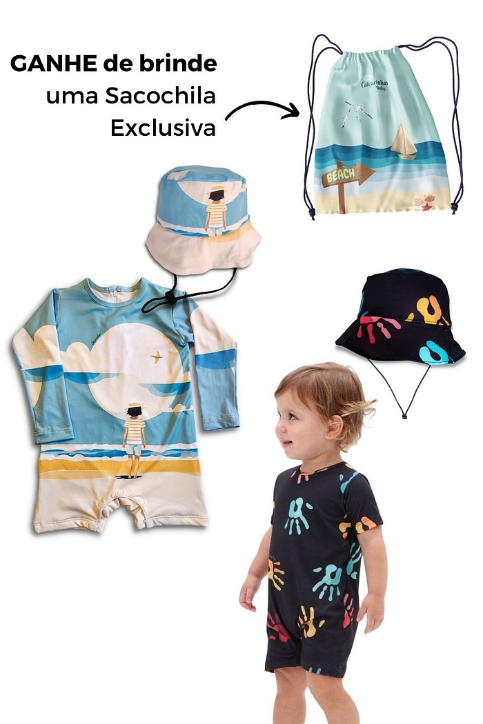 Kit mais amado Macacões e Chapéus com Proteção UV 50+ e Brinde
