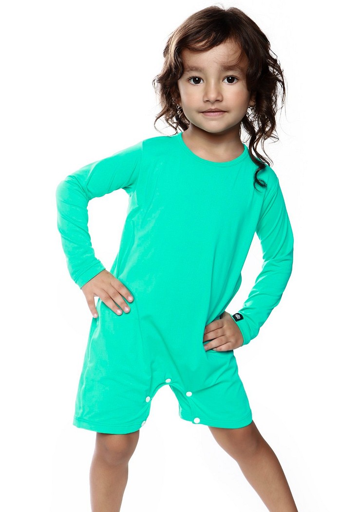 Macacão Praia Bebê Proteção Solar UV 50+ Manga Longa Verde Bahamas