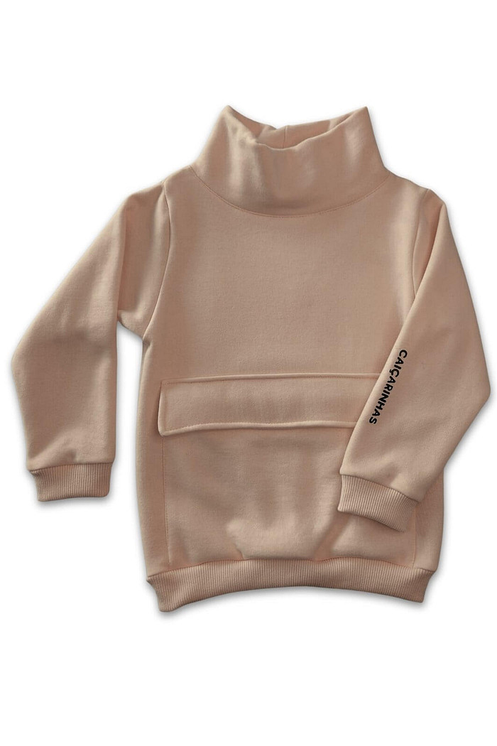 Casaco Moletom Infantil Gola Alta Camelo Moletom Flanelado